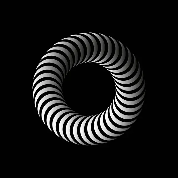 Soyut spiral, girdap elementi. Radyasyon yayıyor, eğik çizgiler. Gradyan ögesi siyah üzerine izole.