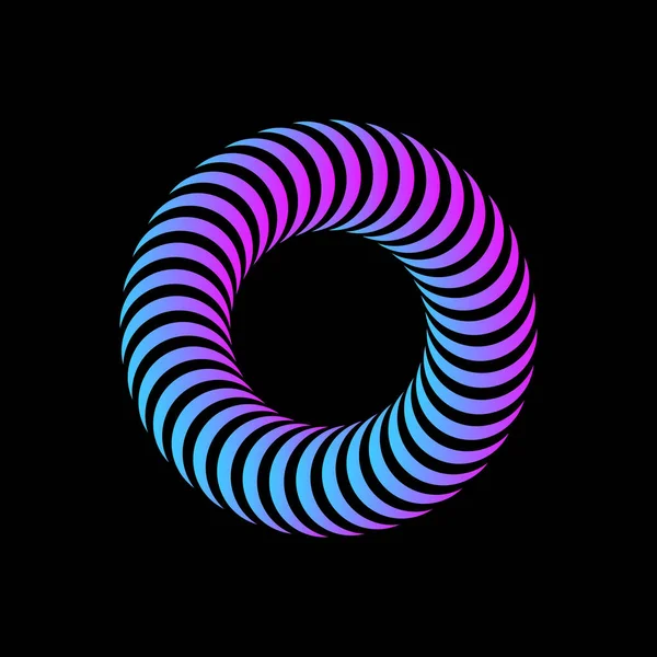 Soyut spiral, girdap elementi. Radyasyon yayıyor, eğik çizgiler. Gradyan ögesi siyah üzerine izole.