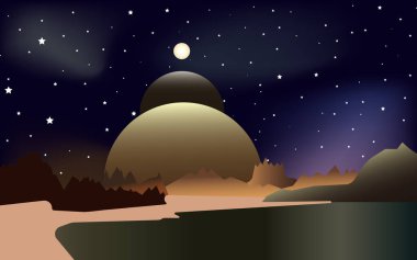 Ulusal bilim kurgu gününün vektör grafiği. düz dizayn. Broşür tasarımı. Düz çizim. Bilim kurgu gn illstasyonu.