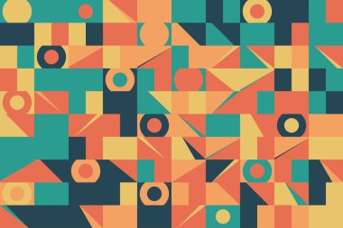 Soyut geometrik şablon arka plan, daire, üçgen ve kare çizgiler sanat tasarım vektörü.