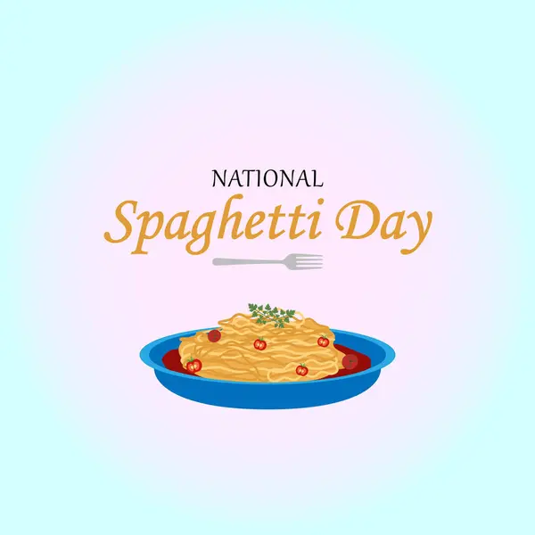 Ulusal Spagetti Günü. Spagetti, tabak ve çatal. Kartpostal, afiş, poster, vektör.