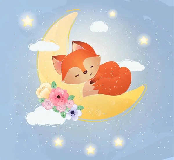 Cute Litlle Fox Flowers — Stock Vector