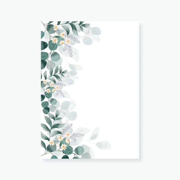 Bruiloft Uitnodiging Kaart Sjabloon Met Bladeren Bloemen — Stockvector