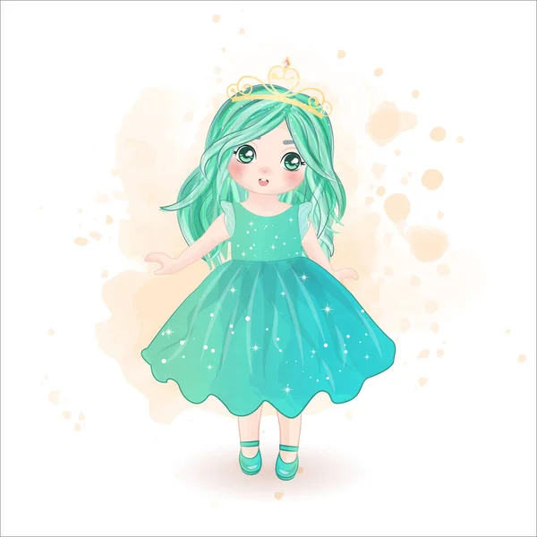 Niedliche Kleine Mädchen Meerjungfrau Illustration — Stockvektor