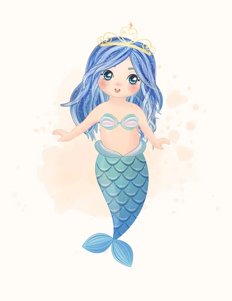 Cute Little Girl Mermaid Illustration — Stock Vector