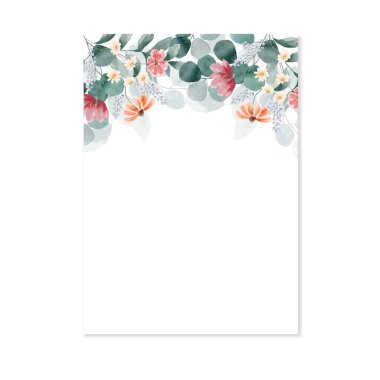 Suluboya yaban çiçeği okaliptüs davet arkaplanı, desenler 