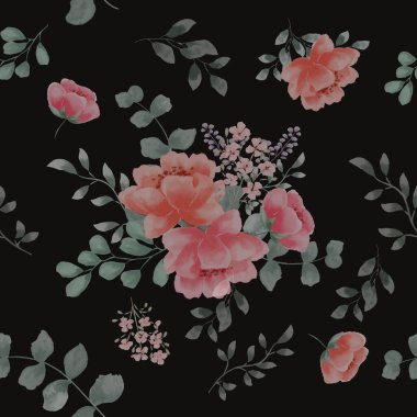 Zarif pembe çiçek okaliptüs vektör düğün davetiyesi, şablon geçmişi