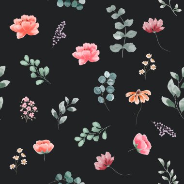 Zarif pembe suluboya çiçekler davetiye kartları, desenler