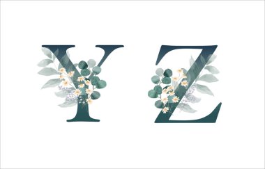 Çiçek alfabesi harfleri vektör illüstrasyonu