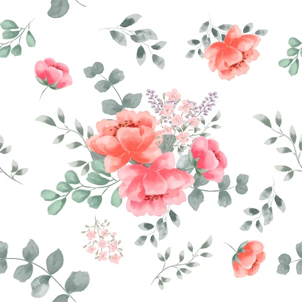 Elegantní Růžová Akvarel Květiny Pozvánky Vzory — Stockový vektor