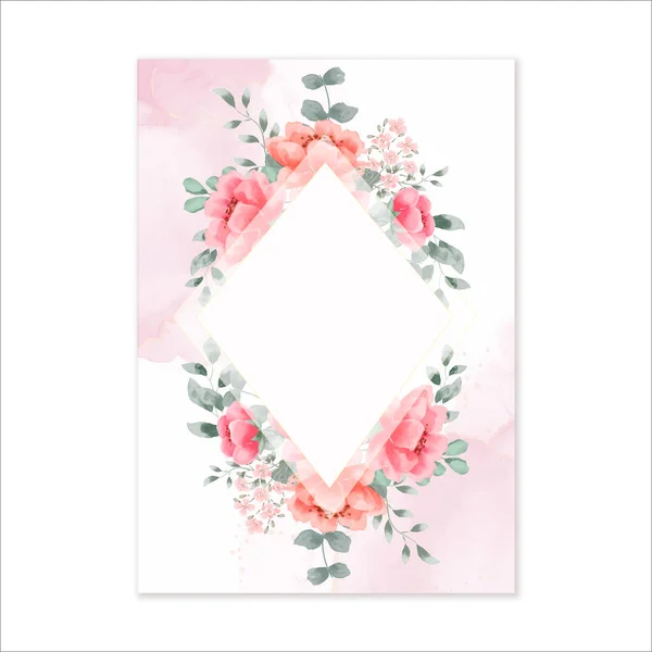 Elegante Roze Aquarel Bloemen Uitnodigingskaarten Patronen — Stockvector