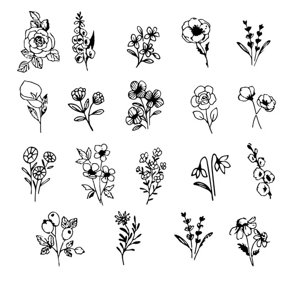 Doodles Κορίτσι Λουλούδια Διάνυσμα — Διανυσματικό Αρχείο