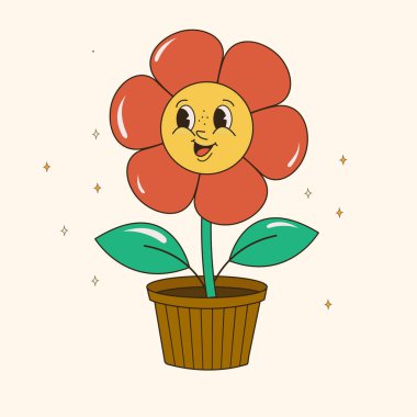 Havalı hippi 70 'ler seti. Komik karikatür çiçeği, gökkuşağı, barış, aşk, kalp, papatya, mantar vs. Moda modası geçmiş psikedelik çizgi film tarzında etiket paketi. İzole vektör çizimi. Çiçek gücü.