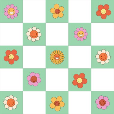 Havalı hippi 70 'ler seti. Komik karikatür çiçeği, gökkuşağı, barış, aşk, kalp, papatya, mantar vs. Moda modası geçmiş psikedelik çizgi film tarzında etiket paketi. İzole vektör çizimi. Çiçek gücü.