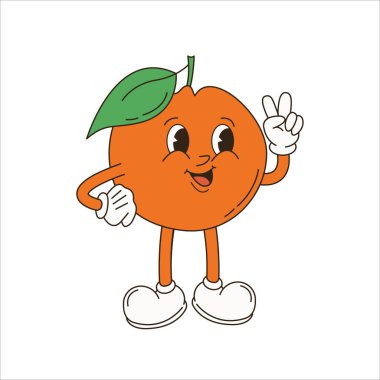 Retro çizgi film karakteri meyve seti. Muz, Kiraz, Limon, Çilek, Karpuz