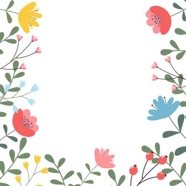 Yay el çizimi elementler. Çiçek dekoru. Çiçekler, dallar, buketler, sulama tenekesi, çaydanlık, kuş kafesi. Bahar tatili. Sevgililer Günü için mükemmel, Kadınlar Günü, Paskalya, Anneler Günü