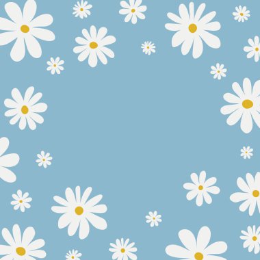 Floral background with white chamomiles on light blue background. cover design ,Vector floral illustration for social media, print, wallpapers, wrapping.