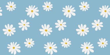 Seamless pattern with white chamomiles on light blue background. Vector floral illustration for textile, print, wallpapers, wrapping.