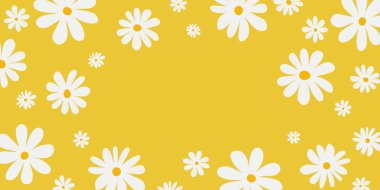 Floral background with white chamomiles on light blue background. cover design ,Vector floral illustration for social media, print, wallpapers, wrapping.