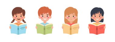 Kitap renk arka plan üzerinde küçük sevimli çocukla