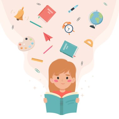 Kitap renk arka plan üzerinde küçük sevimli çocukla