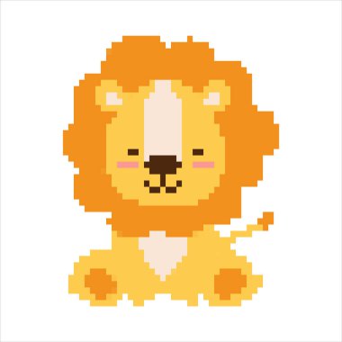 Hayvanlar piksel resim seti. Safari yaban hayatı koleksiyonu. 8 bit. Oyun geliştirme, mobil uygulama. İzole vektör illüstrasyonu.