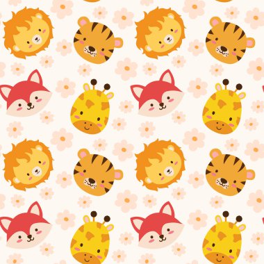 Safari hayvanları ve çiçeklerle dolu şirin çıkartmalar. Savana ve safari komik çizgi film çıkartmalı hayvanlar