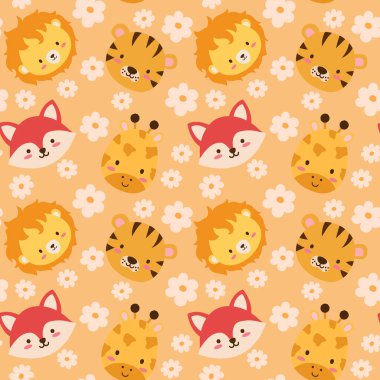 Safari hayvanları ve çiçeklerle dolu şirin çıkartmalar. Savana ve safari komik çizgi film çıkartmalı hayvanlar