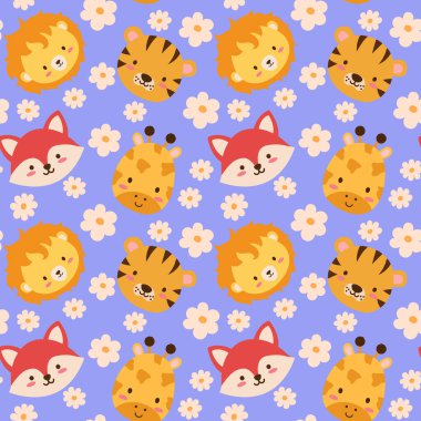 Safari hayvanları ve çiçeklerle dolu şirin çıkartmalar. Savana ve safari komik çizgi film çıkartmalı hayvanlar