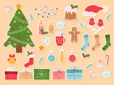 Mutlu Noeller ve mutlu yıllar arkaplanı, tebrik kartı, poster, tatil kapağı. Kusursuz desen