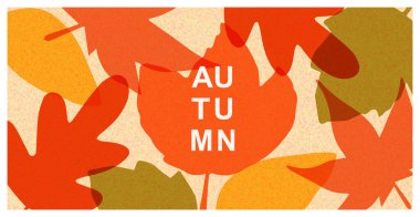 Sonbahar mevsimi yatay arka planı ve parlak sonbahar yaprakları. Satışlar için sonbahar modern sanat minimalist tasarım şablonu, yatay poster, başlık, kapak, sosyal medya, moda reklamları, dekor.