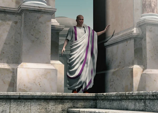 Der Römische Senator Steht Auf Dem Forum Romanum Und Hält — Stockfoto