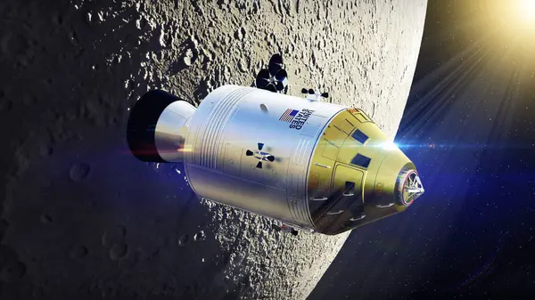 Nasa Apolo Comando Módulo Servicio Nave Espacial Orbitando Luna Render Imagen De Stock