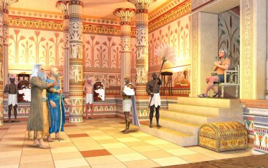 Biblical Moses speaks to Pharaoh Ramses to free the Israelites from slavery in Egypt, 3d render. clipart