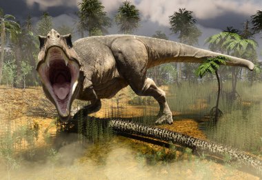 Dinozor avcısı Tyrannosaurus Rex saldırıyor..