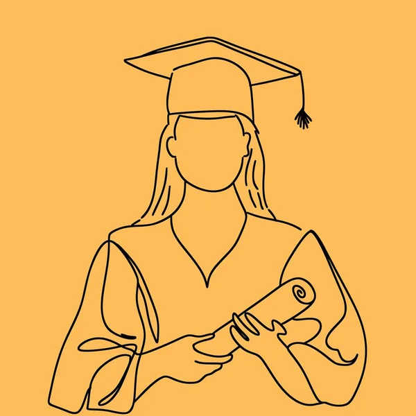 Vector Illustration Graduate Student Certificate Graduation Line Art — Stock Photo, Image