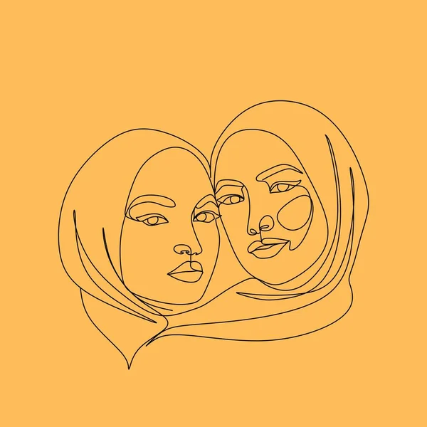 两个女孩的艺术设计 两个女孩的线条艺术 两个女孩拥抱艺术设计 线条艺术 女孩线条艺术 Niqab女孩艺术 女孩封面线艺术 女孩封面线艺术 — 图库照片