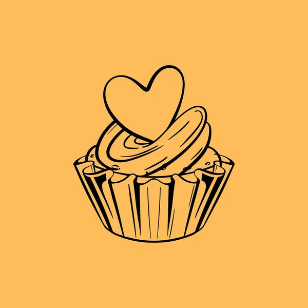Дизайн Кубкового Торта Серцем Жовтим Тлом — стокове фото