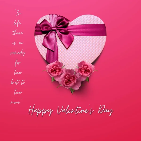 Happy Valentines Day Paper Heart Pink Background Flowers Heart Heart — Stock Photo, Image