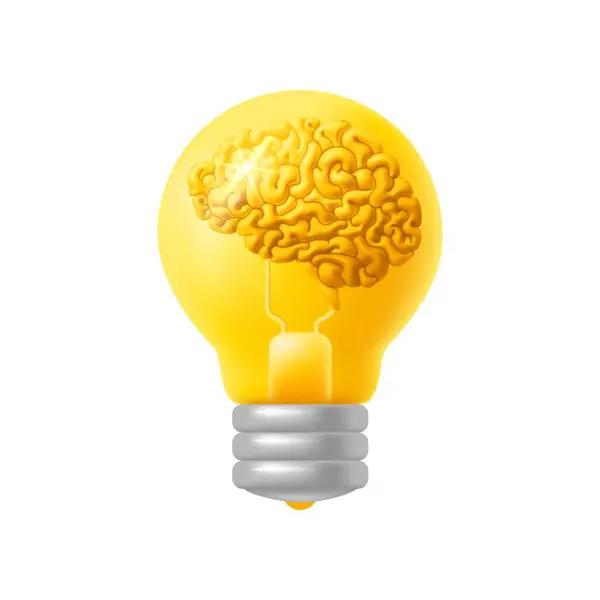 Renderização Lâmpada Com Lâmpada Dourada Isolada Fundo Branco Cérebro Lâmpada — Fotografia de Stock