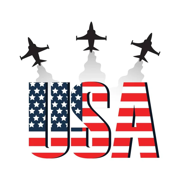 usa and aviation design. USA letters in USA flag design. Airoplanes are on the USA letters flying.