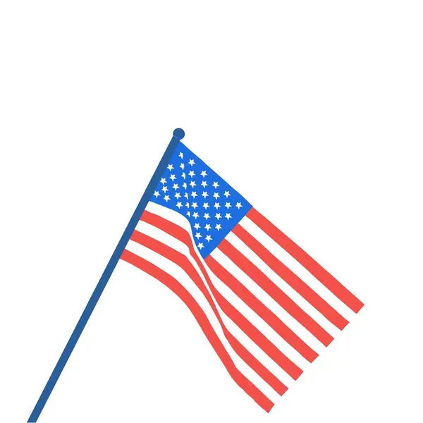 美国国旗挂在杆子上 美国国旗挂在白色背景的国旗上 美国国家独立日 美国国旗的圆形矢量图解 — 图库照片