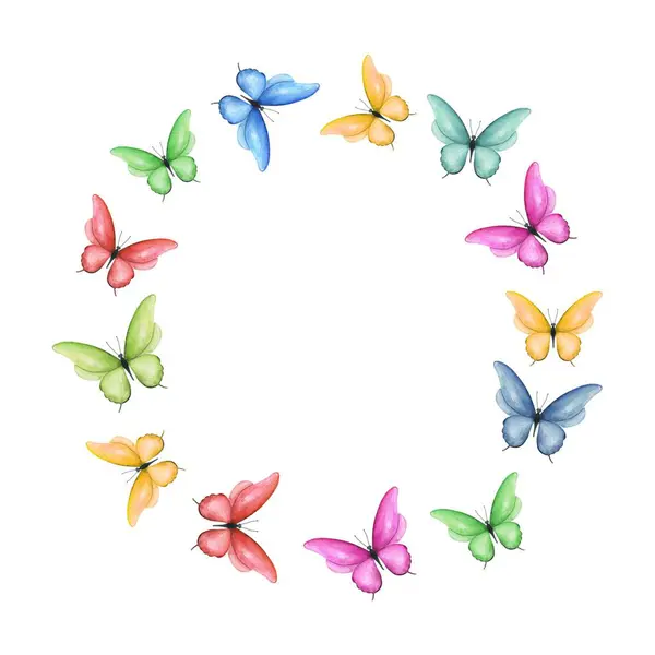colorful butterflies in circular design. circular frame of butterflies. butterflies circular frame.