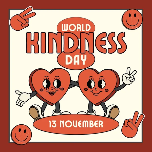 world heart day poster design illustration. world kindness day with cartoon hearts design.13 November. two cartoon hearts.