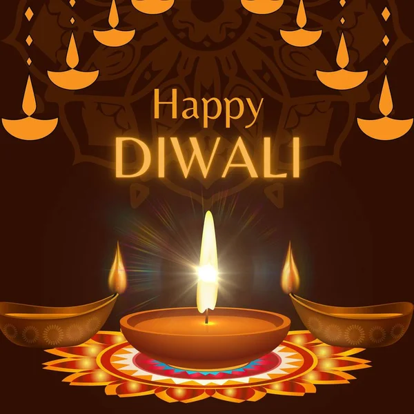 Happy Diwali Festiwal Świateł Kolorowy Wzór Baner Dekoracyjną Diya Lampy — Zdjęcie stockowe
