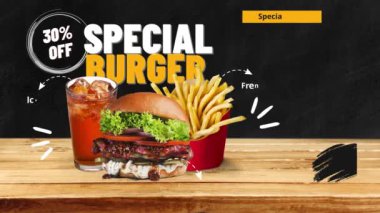 Burger, Yeni Burger, Burger, Özel Teklif, Özel Teklif, Hamburger, Soğuk içecek ve patates kızartması, Özel, Şablon, Tasarım,% 50 indirimli, 4K