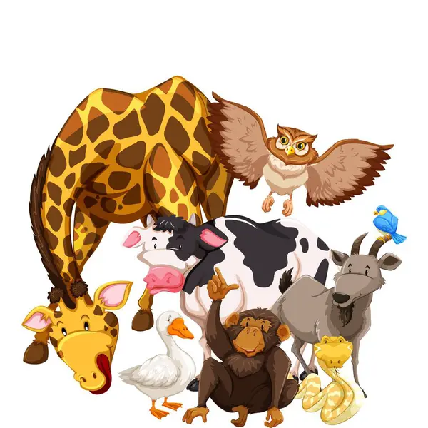 Animals, zoo, animals on white background, deer, cat, elephant, lion.vector illustration.