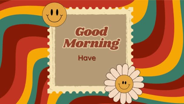 Dobré Ráno Animované Video Barevným Pozadím Rámečkem Roztomilé Emoji Slunečnice — Stock video