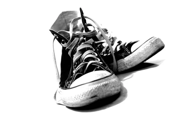 Par Svarta Sneakers Isolerade Vit Bakgrund — Stockfoto