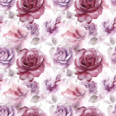 Güller - Kusursuz suluboya desenli çiçekler - ambalajlar, duvar kağıtları, düğün davetiyeleri, romantik etkinlikler için mükemmel. Çiçeksiz Yazdırma, Kusursuz Tasarım, 300 dpi, 4096x4096 Yüksek Çözünürlük